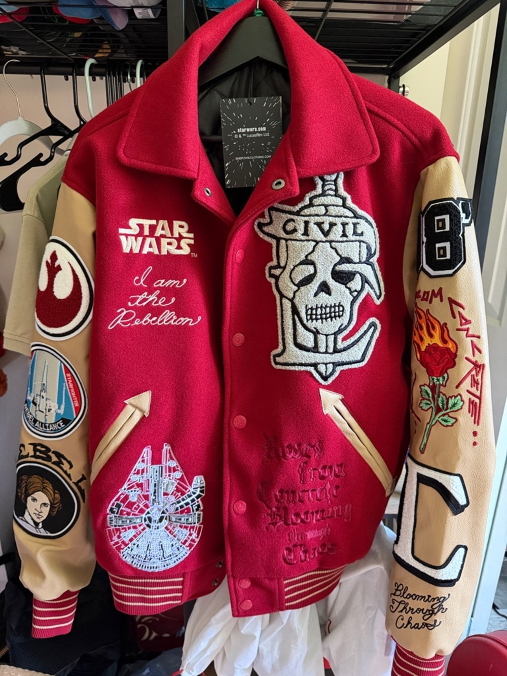 Civil Regime Star Wars Red & Cream Varsity Bomber Jacket